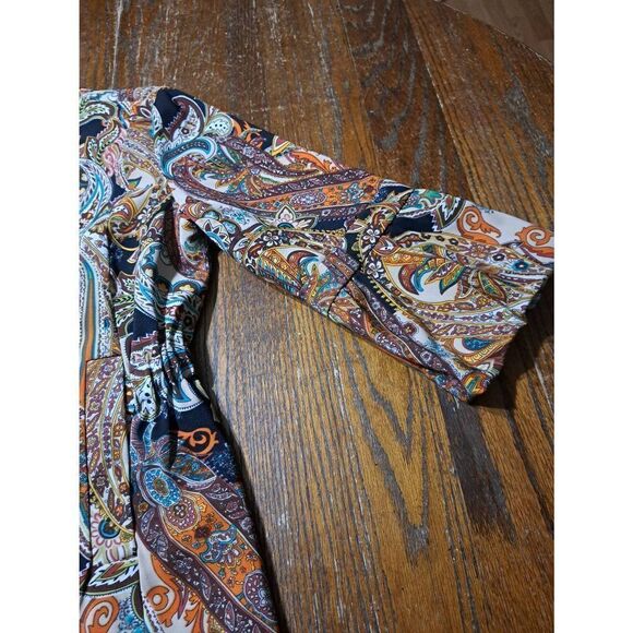 Medium Erin Jordon Paisley Floral Full Zip Blazer Jacket 3/4 Ruffle Sleeve - Picture 2 of 6